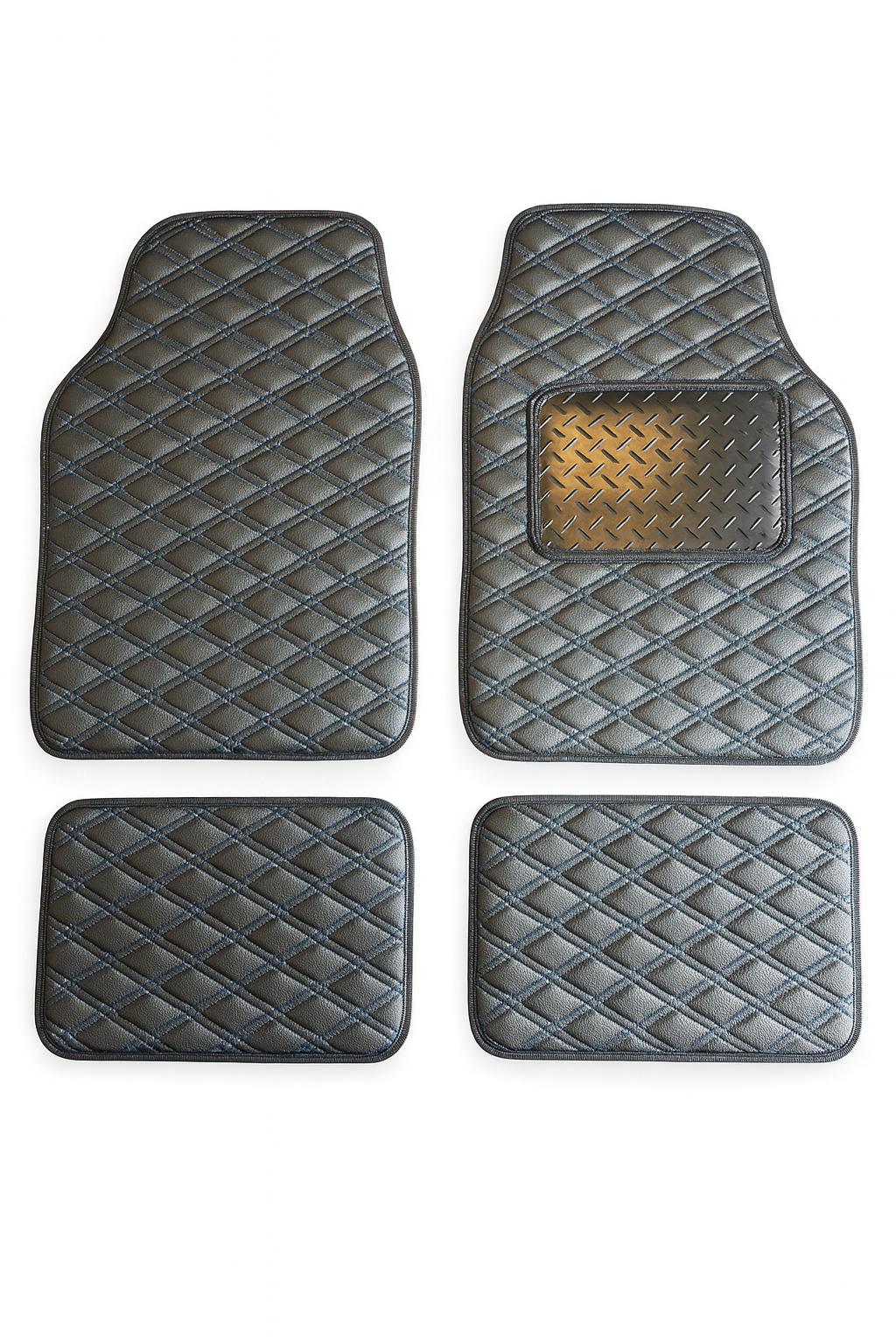 Leather Diamond Stitch Universal Mats With Heavy Duty Rubber Heel Pad